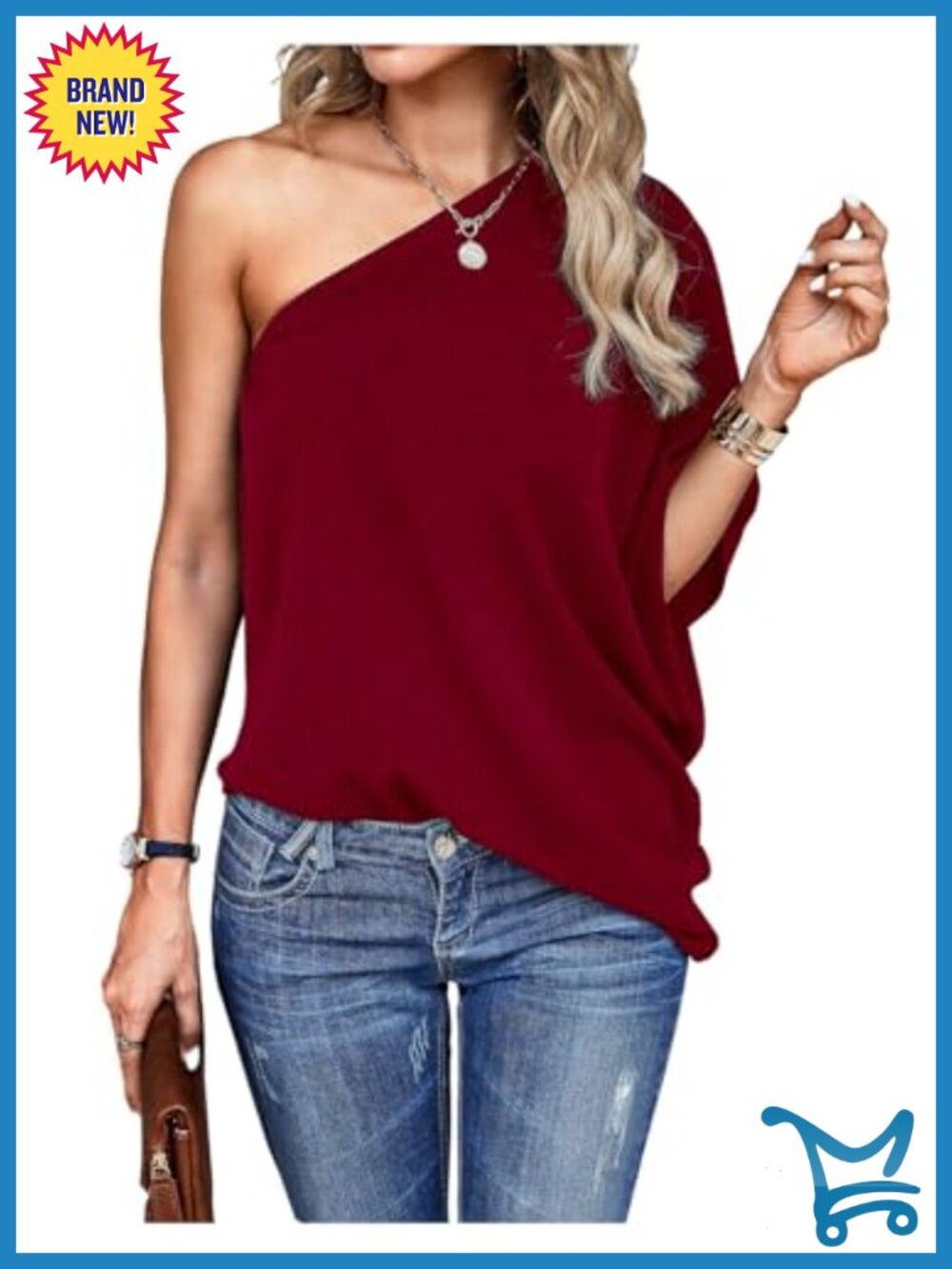 One Shoulder Blouse Asymmetrical Neck Flowy Woven Shirt for Women